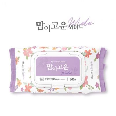 맘이고운 와이드 대형 물티슈 50매 (엠보싱) / 2배 큰 대형원단 / 기념품 홍보물