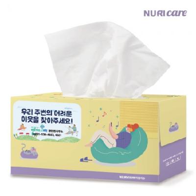 고급 미용티슈 250매 / 스티커 부착 / 100% 천연펄프 각티슈 / 기념품 홍보물