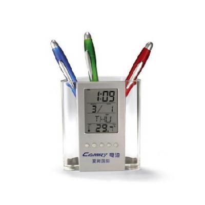 모던오피스 사무용 시계/달력/온도겸용 연필꽂이 펜홀더