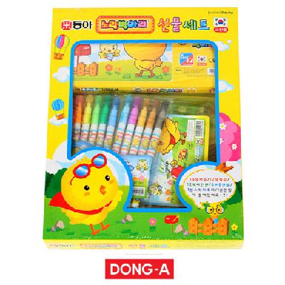선물세트 크레파스, 물감, 사인펜, 연필, 지우개 노랑병아리