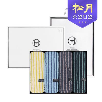 송월타올 호텔컬렉션 솔리드 스트라이프44 (220g) 4P 타올세트 (판촉물 기념품 홍보물 수건 인쇄)