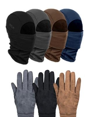 벨벳 바라클라바+스웨이드 터치 장갑 2종세트 목도리 모자 방한 겨울