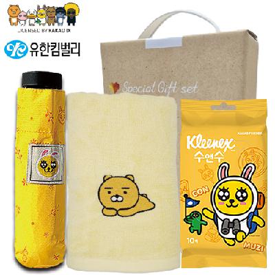카카오 생활건강세트 (카카오 5단 우산+카카오 캐릭터 세면 타올+크리넥스수앤수물티슈) 홍보, 판촉, 기념, 선물, 사은, 답례, 명절