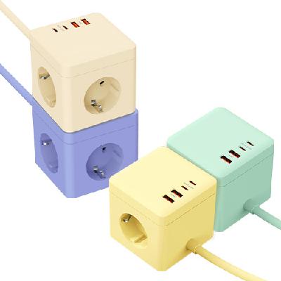 (판촉물 기념품 홍보물 스티커 인쇄)  티메코 SF01 SF코팅 큐브 디자인 멀티탭 고용량 USB C타입 포트 멀티 콘센트