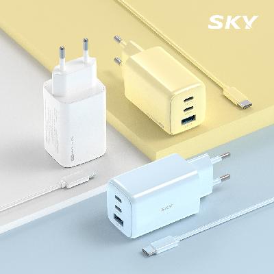 (판촉물 기념품 홍보물 스티커 인쇄)  스카이 필 GaN65X 4세대 초미니 65W 멀티 3포트 PD 초고속 충전 어댑터 케이블 세트