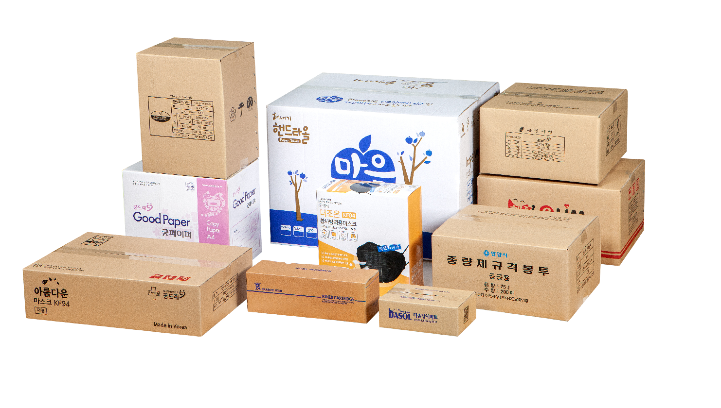 우리 시설에서 생산하는 골판지박스 제품들입니다.